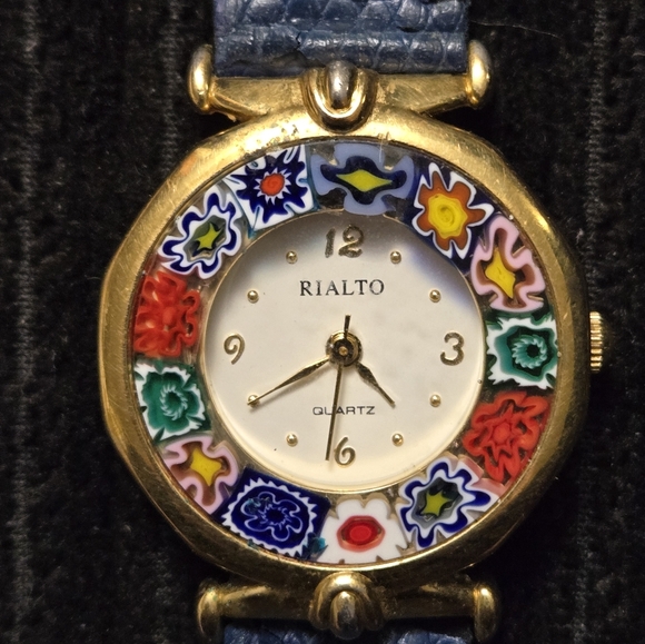 Ladies Murano Millefiori Watch With Leather Band Blue - Picture 3 of 3